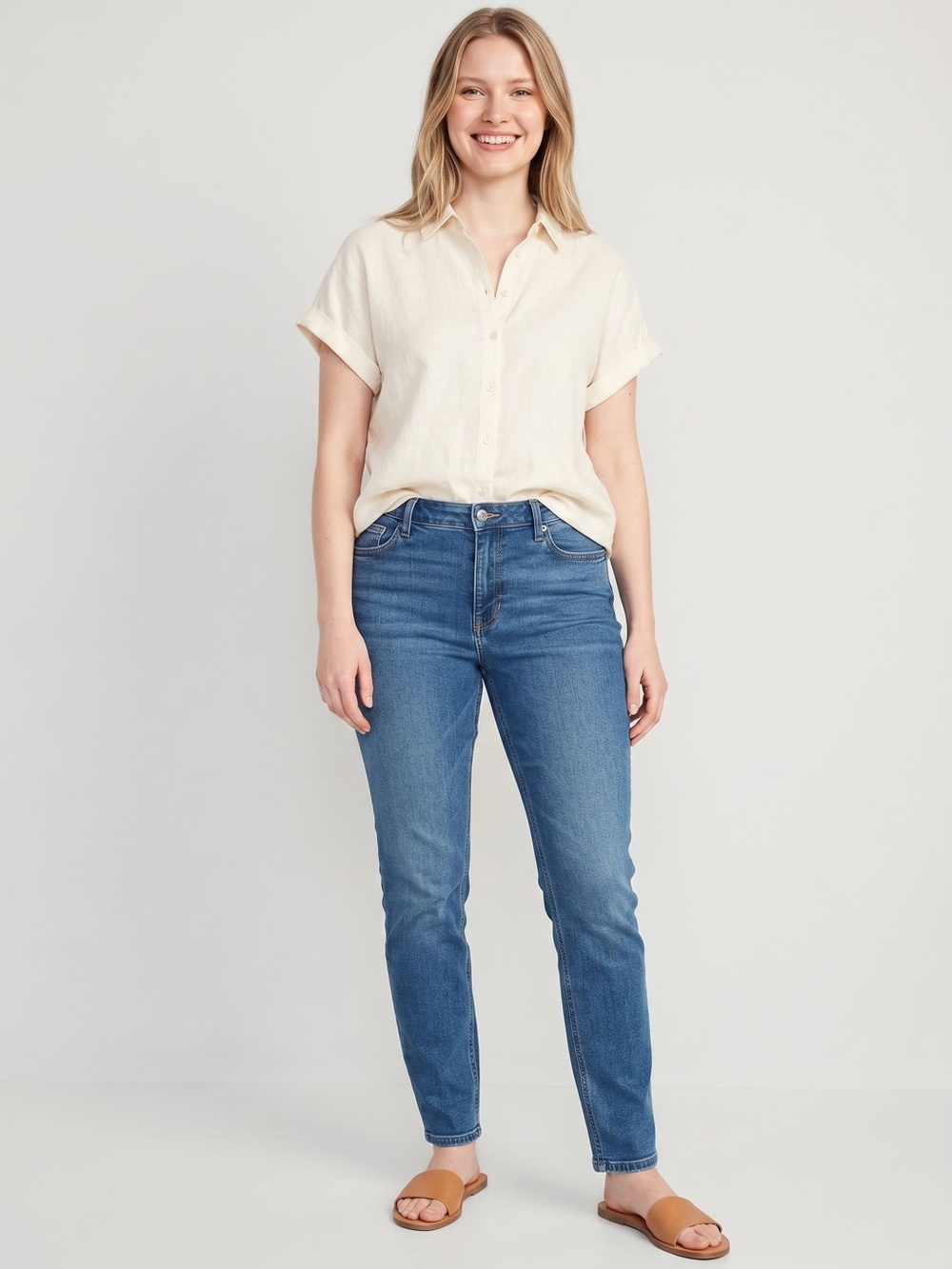 Old Navy High Rise Wow Straight Jeans Dark Wash Stretch Denim Tall Women’s